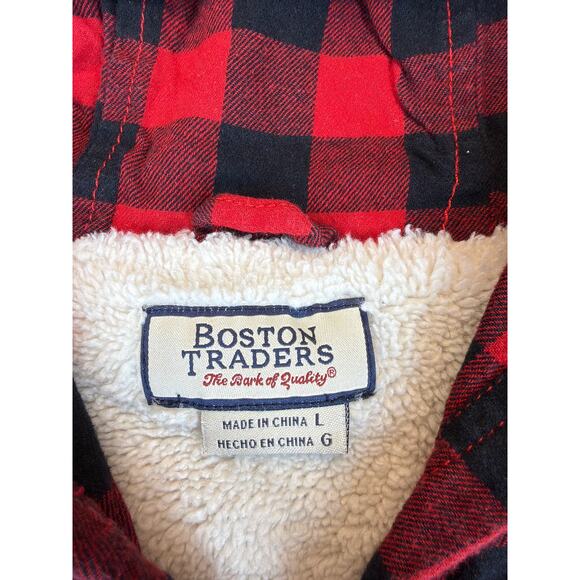 Boston Traders Flannel Sherpa Lined Hooded Red/Black Mens LG - Picture 4 of 9